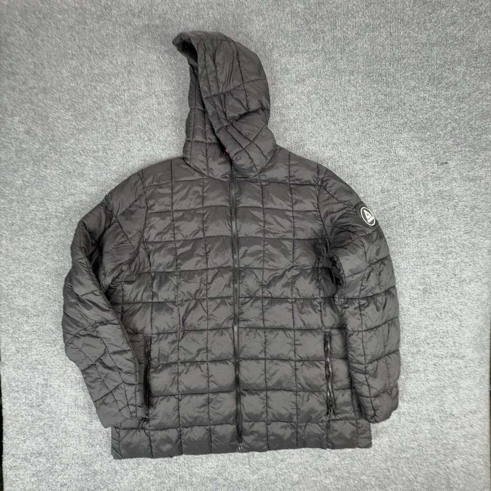 Reebok Jacket Mens 3XL Black Hooded Quilted Puffer Nylon Full Zip Coat Logo